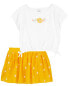 Фото #1 товара Baby 2-Piece Sunflower Top & Polka Dot Skort Set 12M