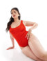 ASOS DESIGN Curve crinkle scoop low back swimsuit in tomato red Томатно-красный, 3XL - EU 56-58 - фото #3