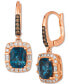 Фото #1 товара Chocolatier® Deep Sea Blue Topaz (2-1/2 ct. t.w.) & Diamond (1/2 ct. t.w.) Drop Earrings in 14k Rose Gold