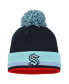 ფოტო #1 პროდუქტის Men's Navy Seattle Kraken Team Stripe Cuffed Knit Hat with Pom