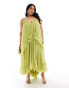 Фото #1 товара ASOS DESIGN Curve scoop neck trapeze maxi dress with frill in olive green