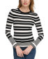 Фото #1 товара Women's Striped Logo-Cuff Crewneck Sweater