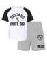 ფოტო #1 პროდუქტის Toddler Boys and Girls White, Heather Gray Chicago White Sox Two-Piece Groundout Baller Raglan T-shirt and Shorts Set