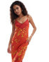 Фото #2 товара Reclaimed Vintage asymmetric hem midi cami slip dress in orange floral print