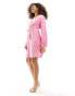 Pieces sequin belted wrap mini dress in pink