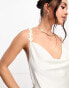 Фото #6 товара ASOS DESIGN satin cowl neck mini slip dress with daisy trim straps in ivory