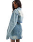 Фото #4 товара Kyo The Brand denim cropped jacket co-ord in blue bleach wash