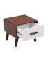 Embossed White End Table with Drawer and Wood Legs