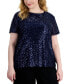 ფოტო #1 პროდუქტის Plus Size Sequin-Embellished Short-Sleeve Top