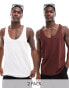 ASOS DESIGN 2 pack vests in cream and brown