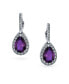 7CT Halo Purple Cubic Zirconia CZ Formal Huggie Snap Hinge Dangle Drop Teardrop Earrings smaid Rhodium Plated