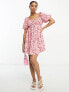 Фото #3 товара Wednesday's Girl puff sleeve ditsy floral print mini dress in pink
