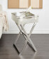 Фото #4 товара 19" x 19" x 25" Leather Geometric Tray Table Inspired Silver-Tone Metal Base and Handles Accent Table