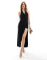 ASOS DESIGN lettuce edge plunge halter maxi dress with twist detail in black Черный, 40 - фото #1