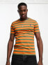 Polo Ralph Lauren – Gestreiftes T-Shirt in Orange und Grün mit normalem Schnitt und Markenlogo