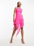 ASOS DESIGN scoop back chiffon ruffle hem mini dress in hot pink