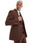 ASOS DESIGN wedding skinny wool mix suit jacket in brown basketweave texture