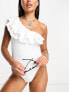 Фото #3 товара The Frolic frill one shoulder swimsuit in white