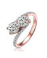 ფოტო #1 პროდუქტის Sterling Silver with Rose Gold Plated Two Clear Round Cubic Zirconias with Clear Round Cubic Zirconias Partial Pave Twisted Style