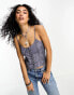 Reclaimed Vintage prairie cami top with embroidery in grey