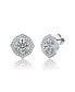 Фото #1 товара Sterling Silver White Gold Plated with 2.34ctw Lab Created Moissanite Round Geometric Halo Stud Earrings