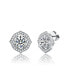 ფოტო #1 პროდუქტის Sterling Silver White Gold Plated with 2.34ctw Lab Created Moissanite Round Geometric Halo Stud Earrings