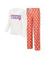 Women's White, Orange Clemson Tigers Long Sleeve V-Neck T-shirt and Gauge Pants Sleep Set