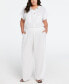 Фото #5 товара Plus Size Linen Blend Pull-On Wide Leg Pant with Side Slit