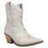 Dingo Primrose Embroidered Floral Snip Toe Cowboy Booties Womens Off White Casua