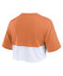 Women's Texas Orange, White Distressed Texas Longhorns Oversized Badge Colorblock Cropped T-shirt
