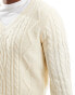 Фото #4 товара ASOS DESIGN – Schwerer Strickpullover mit Zopfmuster und V-Ausschnitt in Creme