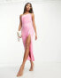 Фото #4 товара ASOS DESIGN – Midikleid aus Satin in Rosa mit One-Shoulder-Träger