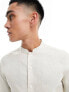 ASOS DESIGN smart linen shirt with mandarin collar in ecru S - фото #6