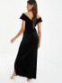Фото #2 товара Women's Velvet Bardot Ruched Maxi Dress
