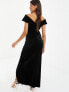 Women's Velvet Bardot Ruched Maxi Dress