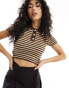 Фото #2 товара ASOS DESIGN knitted half zip polo top in brown and black stripe