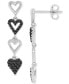 ფოტო #1 პროდუქტის Black Spinel & Polished Heart Linear Drop Earrings (3/8 ct. t.w.) in Sterling Silver