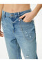 Mom Kot Pantolon Standart Bel Zincir Detaylı Cepli Pamuklu - Mom Jean