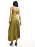 Closet London cowl neck pleated midaxi dress in moss green