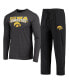 ფოტო #1 პროდუქტის Men's Black and Heathered Charcoal Iowa Hawkeyes Meter Long Sleeve T-shirt and Pants Sleep Set