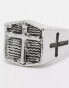 ASOS DESIGN signet ring with cross in burnished silver