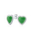 ფოტო #1 პროდუქტის Heart Shaped Stud Earrings: Women Sterling Silver Bezel Set Green Natural Jade