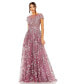 ფოტო #1 პროდუქტის Women's Embellished Floral Cap Sleeve A Line Gown