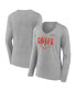 ფოტო #1 პროდუქტის Women's Heather Gray Kansas City Chiefs Super Bowl LVIII Quick Pass Long Sleeve V-Neck T-shirt