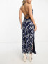 4th & Reckless elli sheer maxi summer dress in navy zebra print