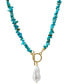 17" Multi Shape Faux Turquoise Stone Toggle 14K Gold Plated Necklace with Imitation Pearl Pendant