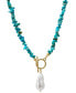 ADORNIA 17" Multi Shape Faux Turquoise Stone Toggle 14K Gold Plated Necklace with Imitation Pearl Pendant - фото #1