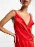 ASOS DESIGN satin cami drape midi dress with graduated hem in red