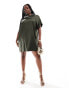 ASOS DESIGN Curve satin oversized mini tshirt dress in khaki