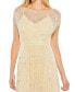 ფოტო #4 პროდუქტის Women's Embellished Illusion Cap Sleeve Gown